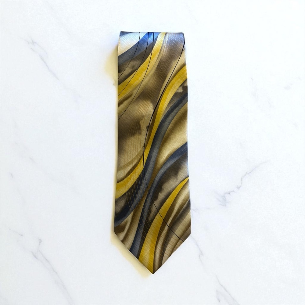 J Garcia Silk Tie Collection 55 Abstract Gold Gray Blue Swirl Necktie Men’s